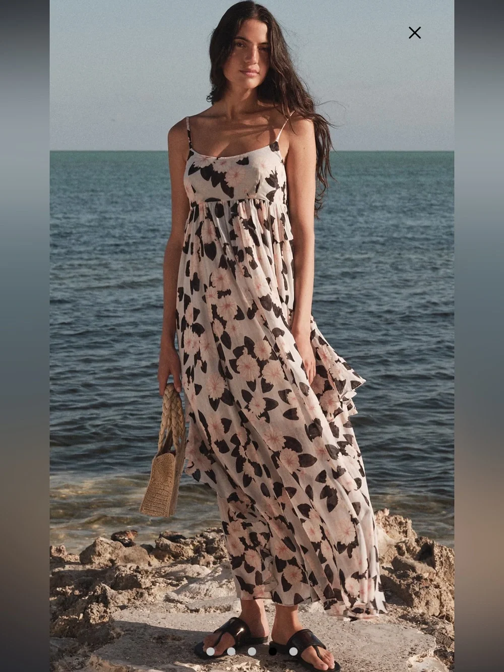 J. Crew Oyster Grey Ruffle Maxi Dress Peony Print 100% Organic Cotton Large NWT